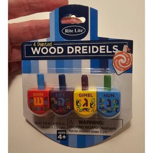 Dreidels Wooden 4ct Rite Lite small painted Jewish Holiday Hanukkah Chanukah NIB